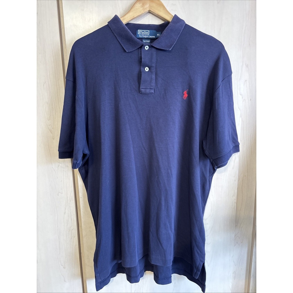 VINTAGE Polo Ralph Lauren Polo Shirt Mens Large Dark Blue USA Made‎ Logo Casual